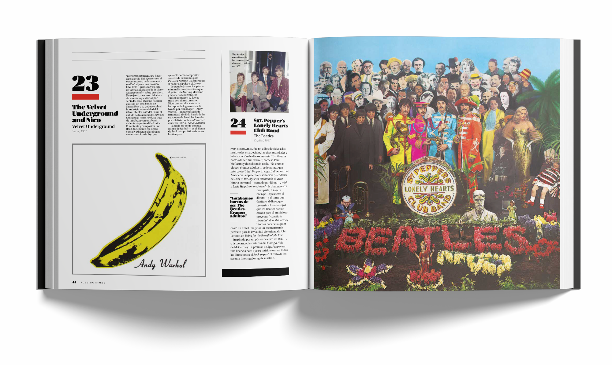 Páginas interiores del libro "Los 500 Mejores Álbumes de la Historia" de Rolling Stone